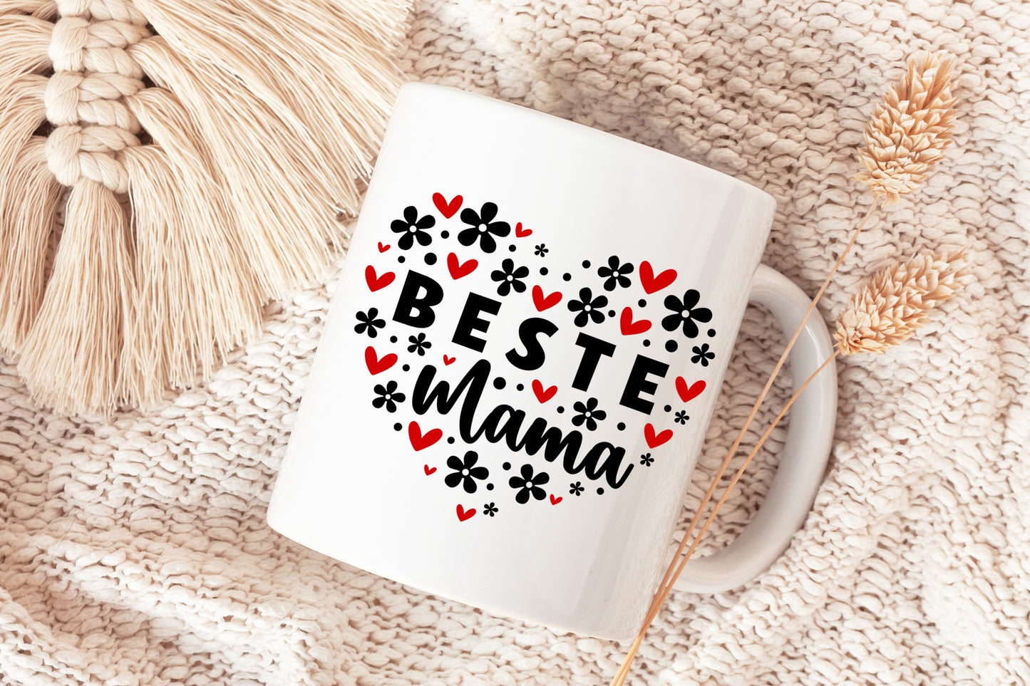 Tasse Beste Mama mit Herzen – beidseitig bedruckt, Geschenk zum Muttertag & Geburtstag“