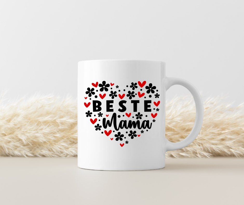 Tasse Beste Mama mit Herzen – beidseitig bedruckt, Geschenk zum Muttertag & Geburtstag“