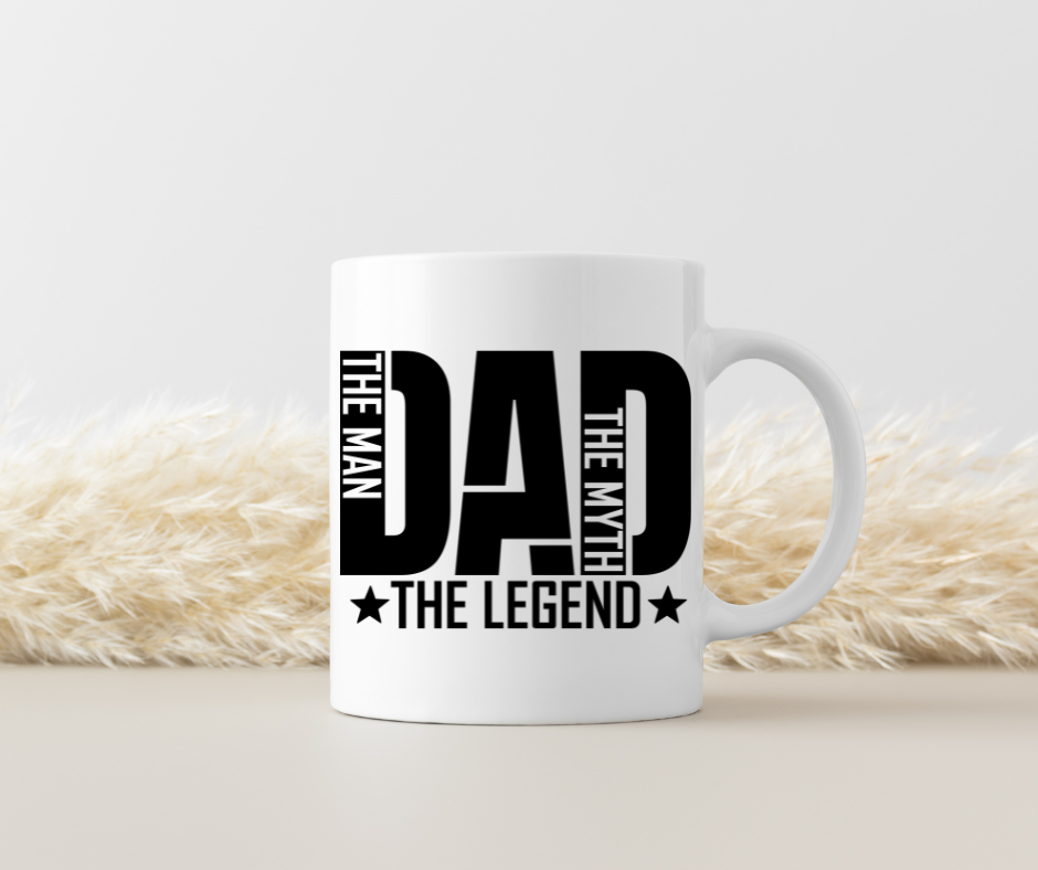 Tasse „The Man. The Myth. The Legend.“ – Beidseitig bedruckte Keramiktasse (330 ml)