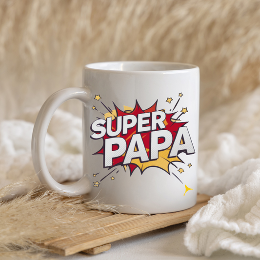 Tasse „Super Papa“ im Comic-Stil – Heldengeschenk  (330 ml)
