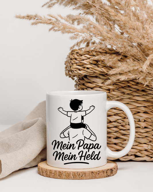 Tasse "Mein Papa, mein Held" – Beidseitig bedruckte Keramiktasse (330 ml) – Persönliches Geschenk zum Vatertag oder Geburtstag