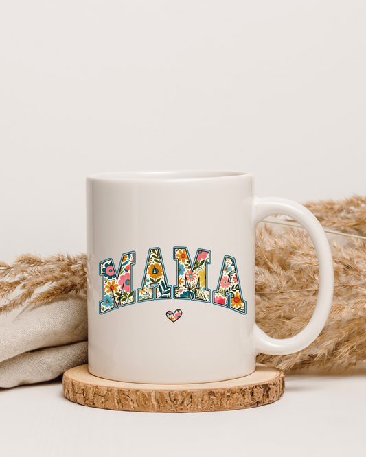 Tasse "MAMA" mit floralem Design & Herz – Geschenk für Mama, Muttertag, Geburtstag, beidseitig bedruckt, Keramiktasse 330ml