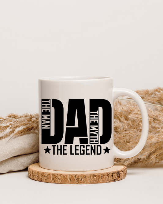 Tasse „The Man. The Myth. The Legend.“ – Beidseitig bedruckte Keramiktasse (330 ml)