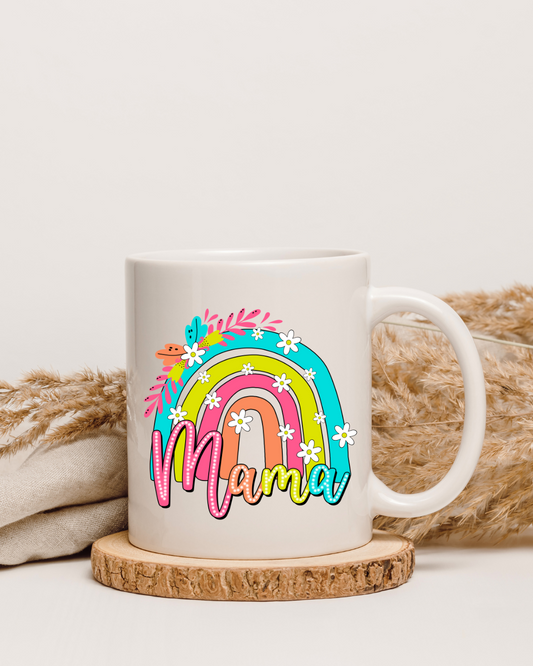 Boho Mama Tasse mit Regenbogen – beidseitig bedruckt, Geschenkidee für Muttertag & Geburtstag