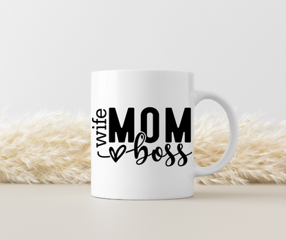 Tasse "Mom Boss" mit Herz – Beidseitig bedruckte Keramiktasse (330 ml) – Stilvolles Geschenk für Power-Mamas