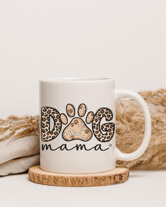 Tasse &quot;Dog Mama&quot; mit Leopardenmuster und Hundepfote – Beidseitig bedruckte Keramiktasse (330 ml) – Stilvolles Geschenk für Hundeliebhaberinn