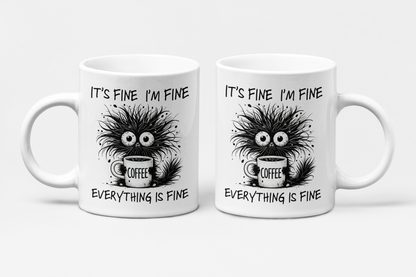 Keramiktasse mit lustigem Katzenmotiv – IT'S FINE, I'M FINE, EVERYTHING IS FINE – Perfekte Bürotasse