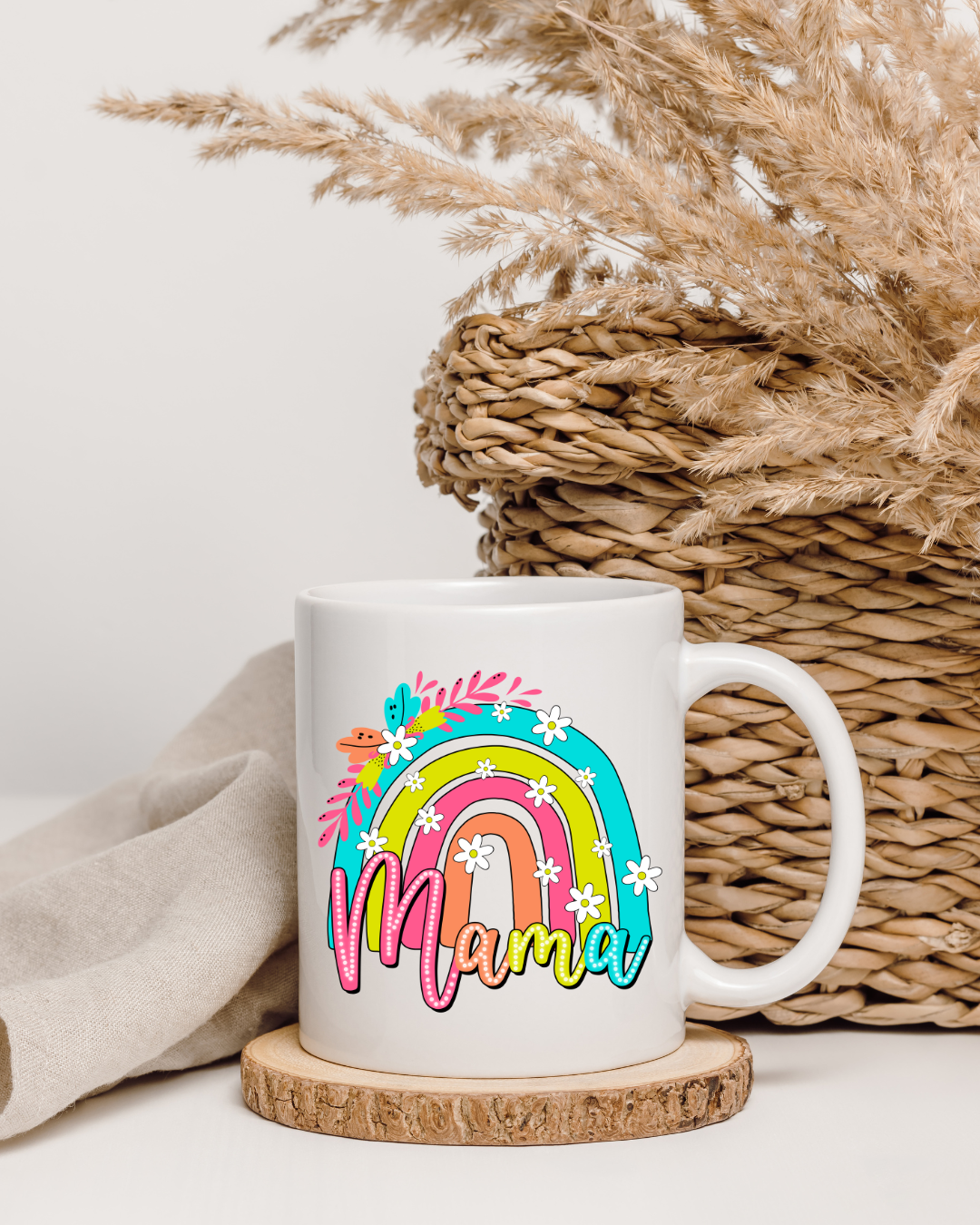 Boho Mama Tasse mit Regenbogen – beidseitig bedruckt, Geschenkidee für Muttertag & Geburtstag