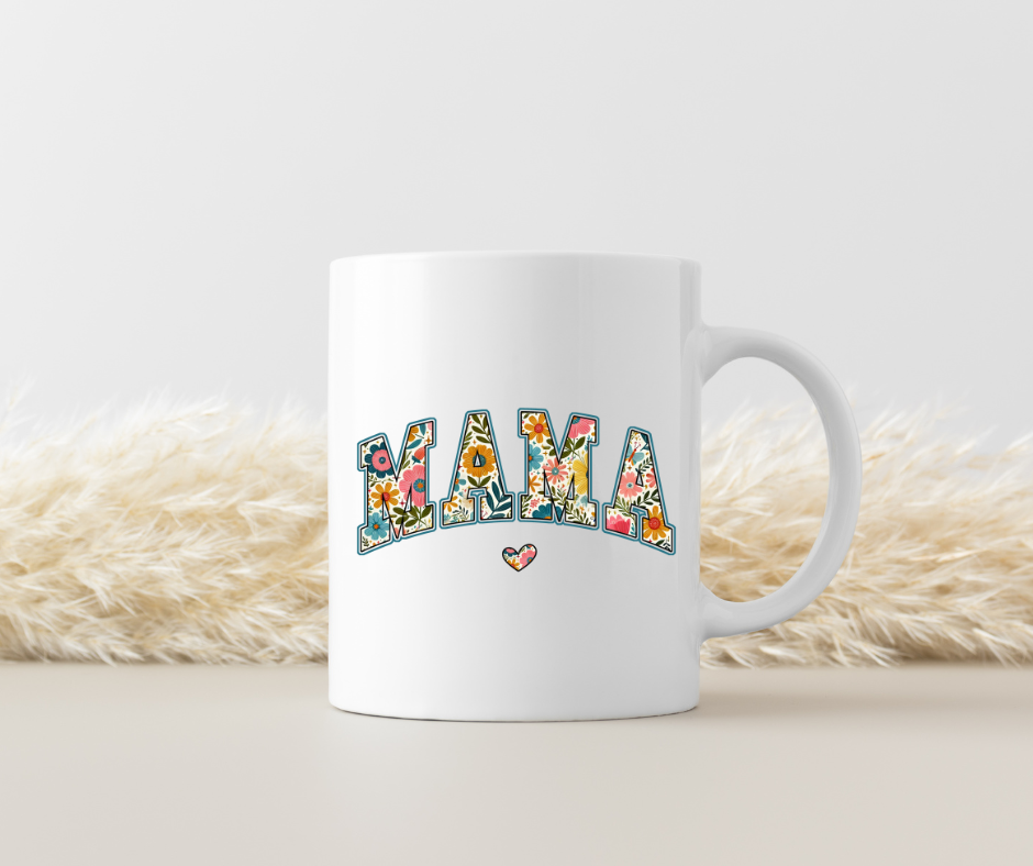 Tasse "MAMA" mit floralem Design & Herz – Geschenk für Mama, Muttertag, Geburtstag, beidseitig bedruckt, Keramiktasse 330ml