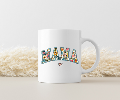 Tasse "MAMA" mit floralem Design & Herz – Geschenk für Mama, Muttertag, Geburtstag, beidseitig bedruckt, Keramiktasse 330ml