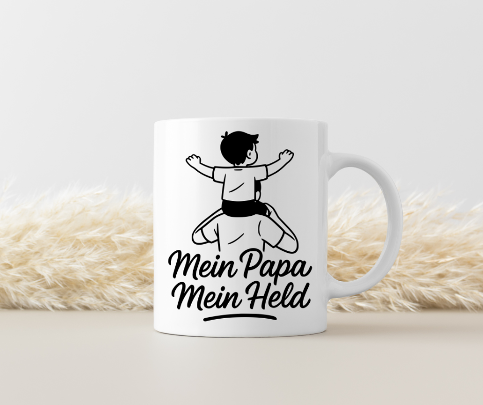 Tasse "Mein Papa, mein Held" – Beidseitig bedruckte Keramiktasse (330 ml) – Persönliches Geschenk zum Vatertag oder Geburtstag