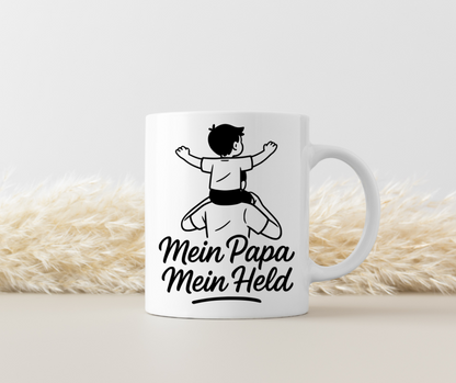 Tasse "Mein Papa, mein Held" – Beidseitig bedruckte Keramiktasse (330 ml) – Persönliches Geschenk zum Vatertag oder Geburtstag