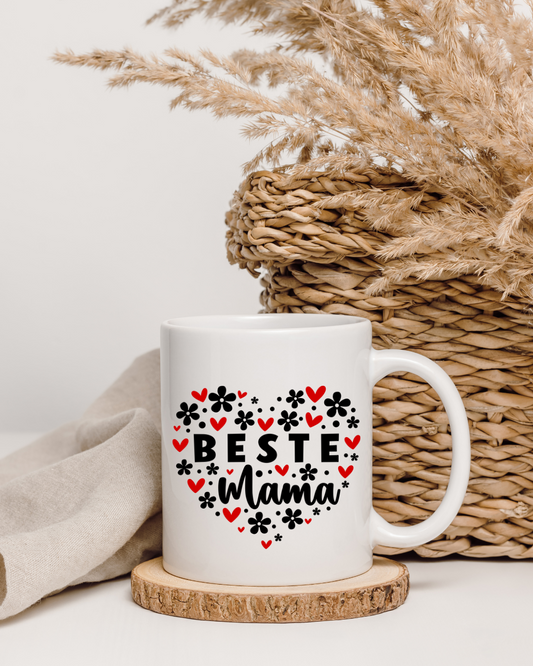 Tasse Beste Mama mit Herzen – beidseitig bedruckt, Geschenk zum Muttertag & Geburtstag“