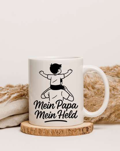 Tasse "Mein Papa, mein Held" – Beidseitig bedruckte Keramiktasse (330 ml) – Persönliches Geschenk zum Vatertag oder Geburtstag