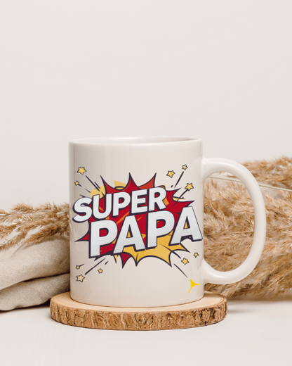 Tasse „Super Papa“ im Comic-Stil – Heldengeschenk  (330 ml)