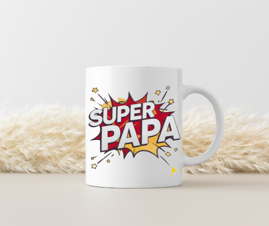 Tasse „Super Papa“ im Comic-Stil – Heldengeschenk  (330 ml)