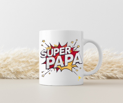 Tasse „Super Papa“ im Comic-Stil – Heldengeschenk  (330 ml)