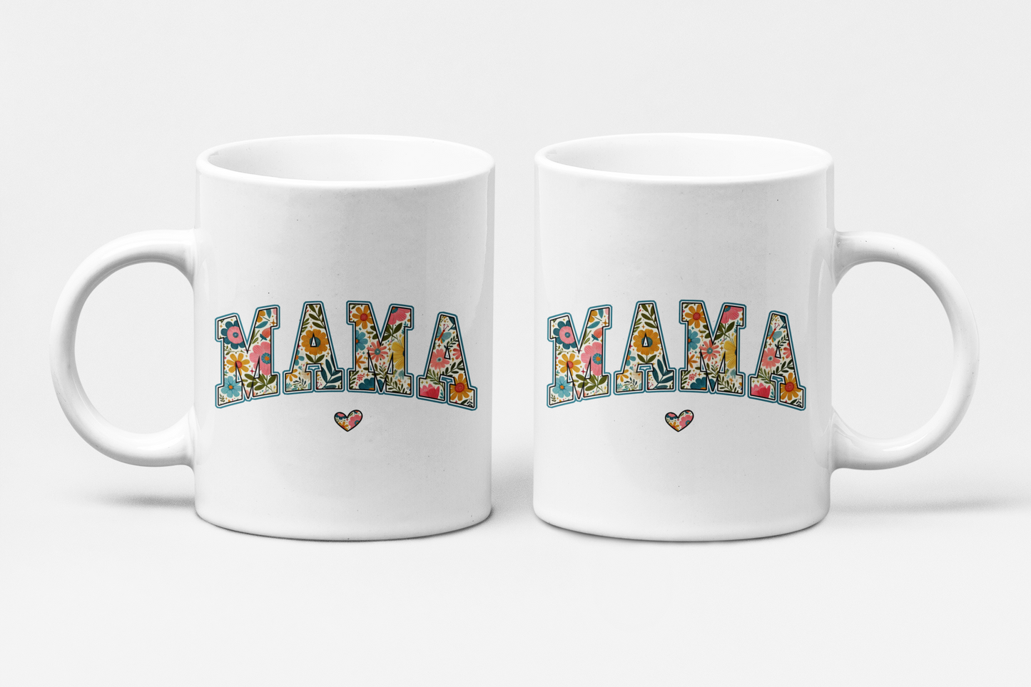 Tasse "MAMA" mit floralem Design & Herz – Geschenk für Mama, Muttertag, Geburtstag, beidseitig bedruckt, Keramiktasse 330ml