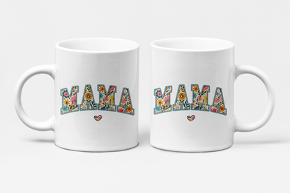 Tasse "MAMA" mit floralem Design & Herz – Geschenk für Mama, Muttertag, Geburtstag, beidseitig bedruckt, Keramiktasse 330ml